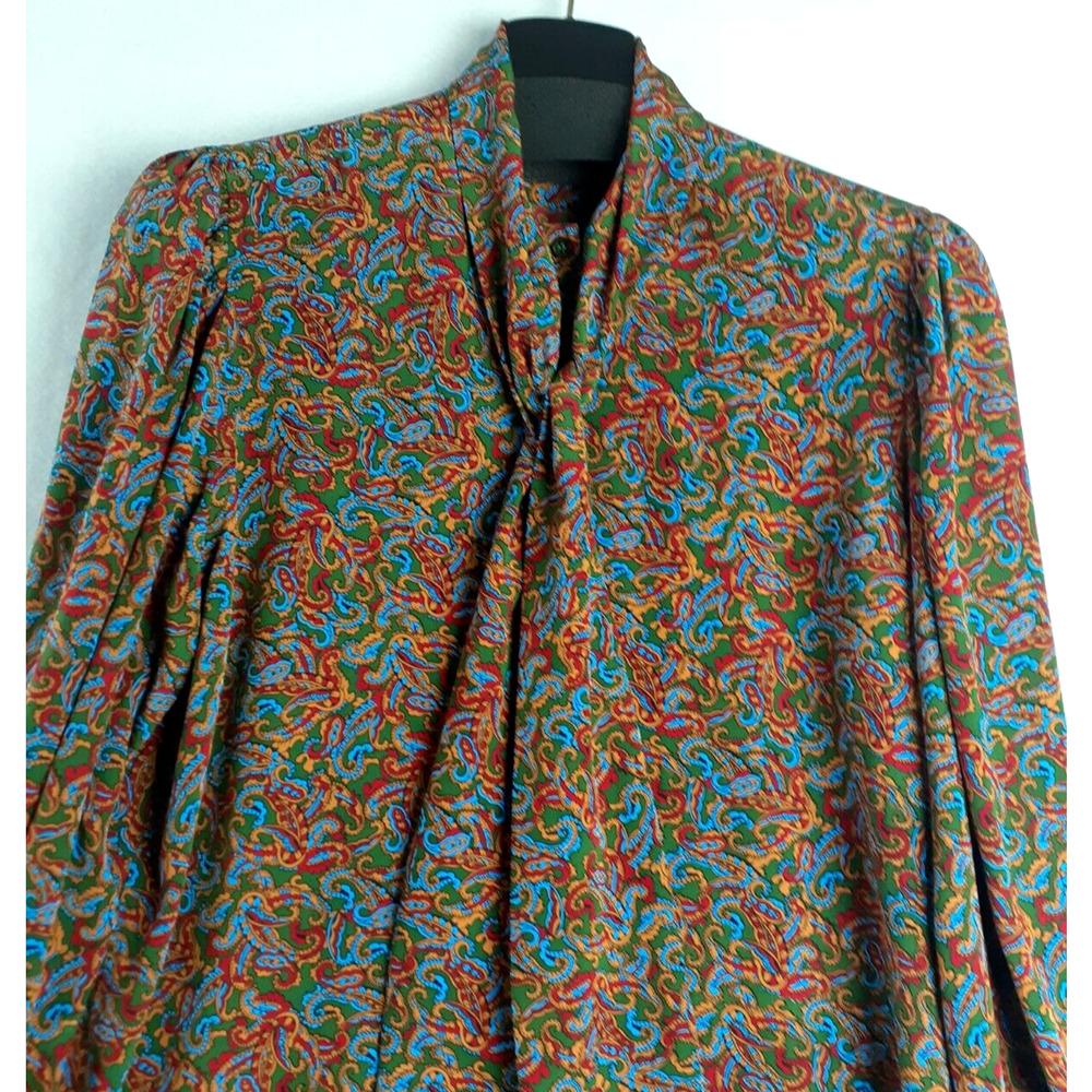CLAUDE BENET Vintage 100% Silk Paisley Print Tie/Bow Shirt Blouse Women Sz 8 NEW